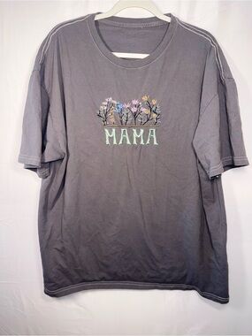 Gray 'MAMA' Embroidered Flower Short Sleeve Tee from Maurices Plus Size 1X